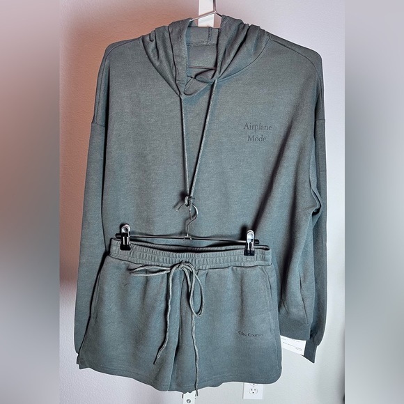 Womens Gray Hoodie and shorts loungewear matching set AIRPLANE MODE ✈ print - Picture 2 of 7